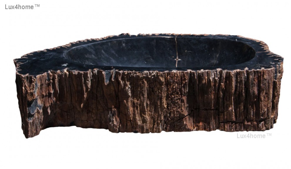Czarna umywalka ze skamienialego drewna